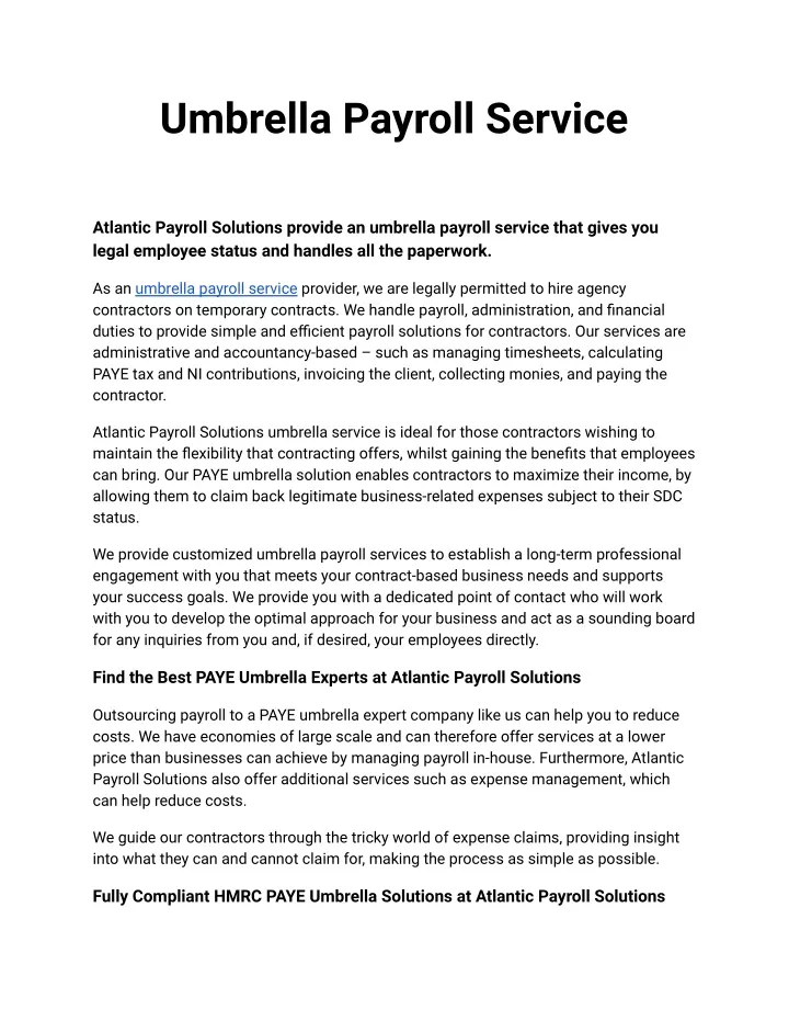 umbrella payroll service