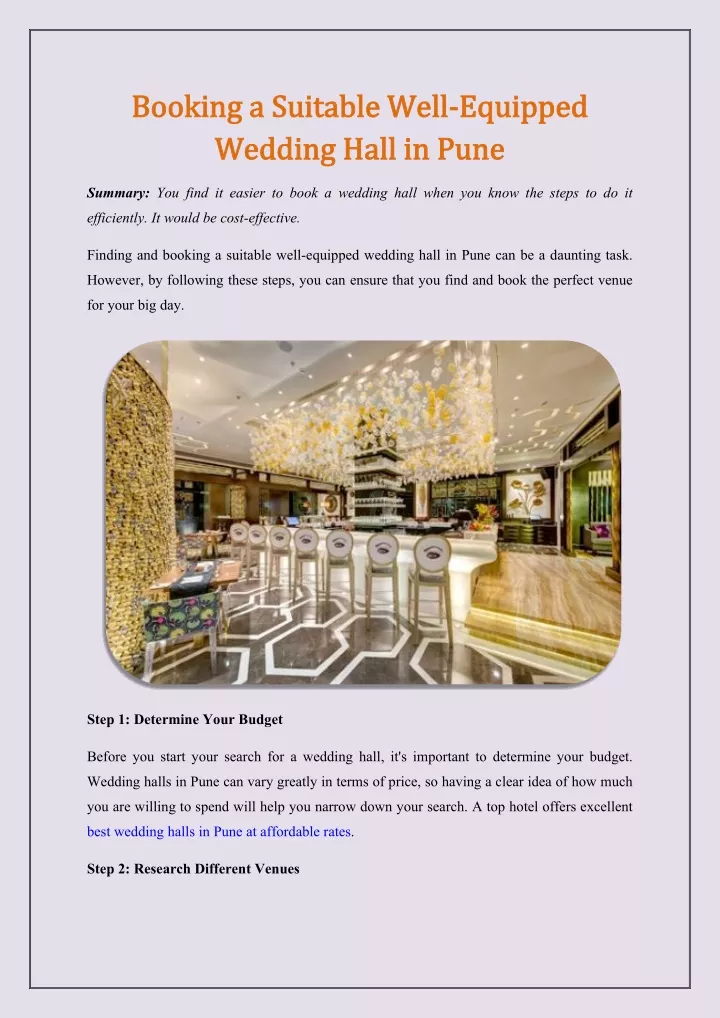 booking a suitable well equipped wedding hall