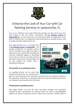 Enhance the Look of Your Car with Car Painting Services in Jacksonville, FL