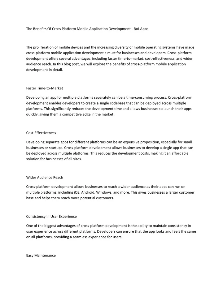 the benefits of cross platform mobile application