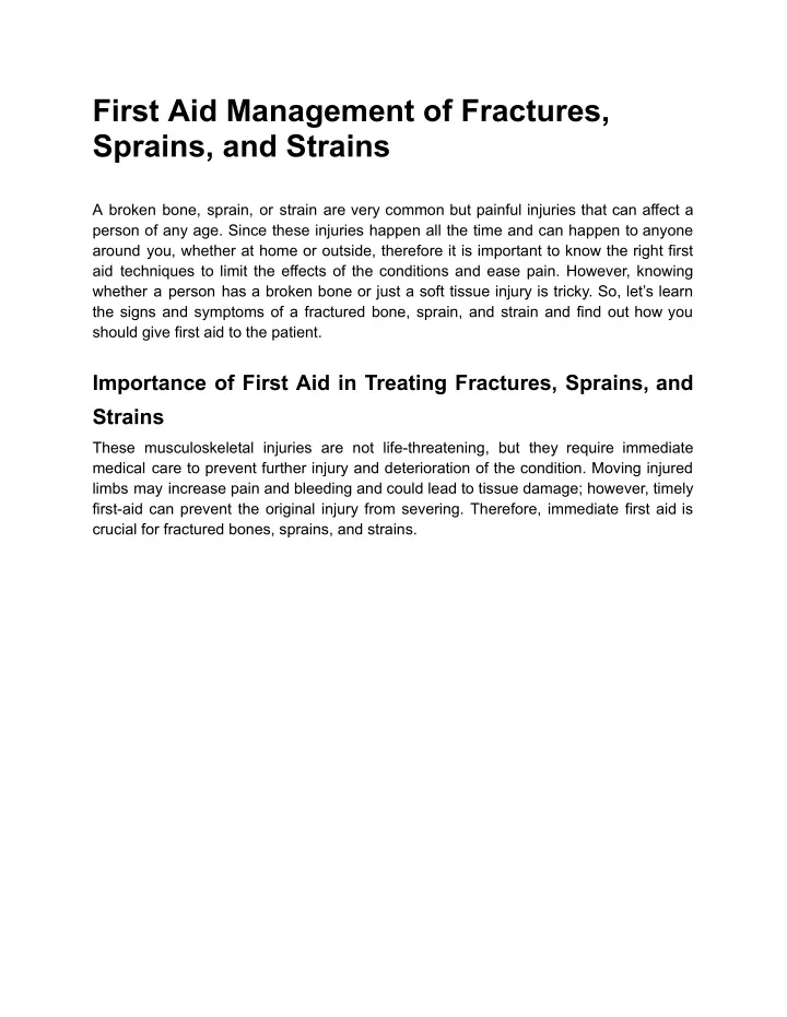 first aid management of fractures sprains