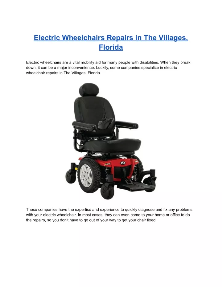 electric wheelchairs repairs in the villages