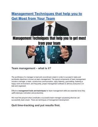 Management Techniques that help you to Get Most from Your Team