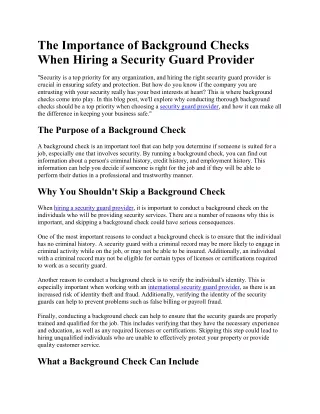 The Importance of Background Checks When Hiring a Security Guard Provider