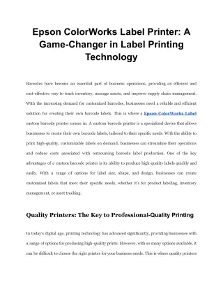 Epson ColorWorks Label Printer: A Game-Changer in Label Printing Technology