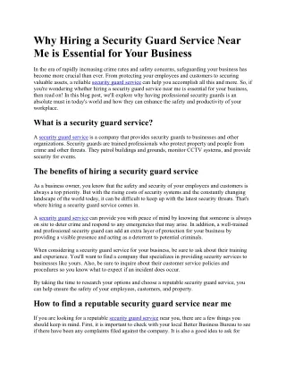 Why Hiring a Security Guard Service Near Me is Essential for Your Business