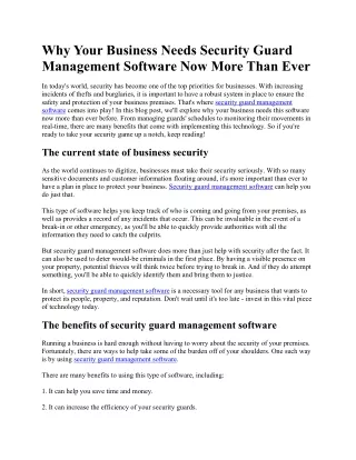 Why Your Business Needs Security Guard Management Software Now More Than Ever