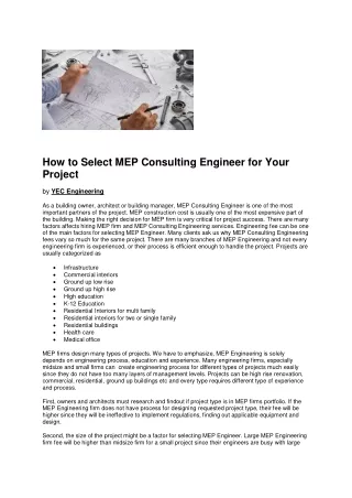 How to Select MEP Consulting Engineer for Your Project
