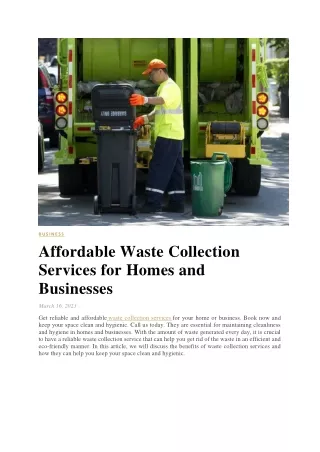 Affordable Waste Collection Services for Homes and Businesses