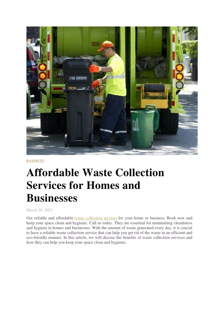 business affordable waste collection services