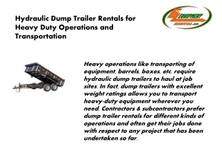 Hydraulic Dump Trailer Rentals for Heavy Duty Operations and Transportation
