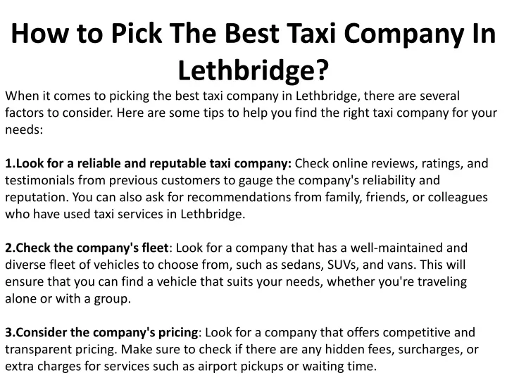 how to pick the best taxi company in lethbridge