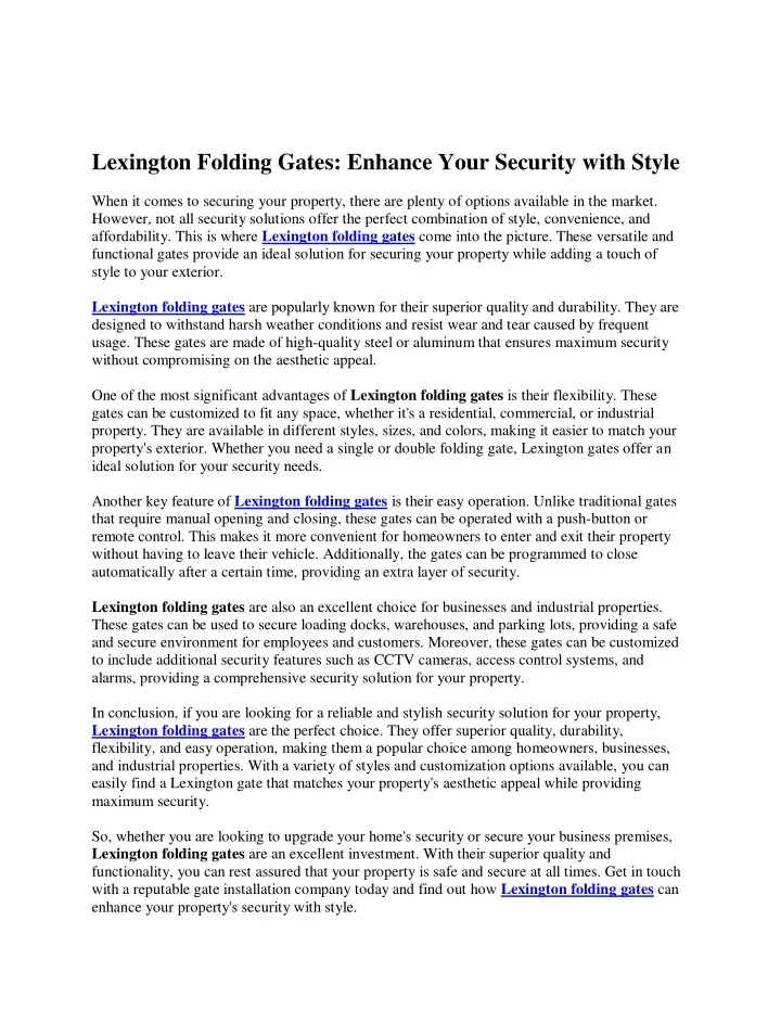 lexington folding gates enhance your security