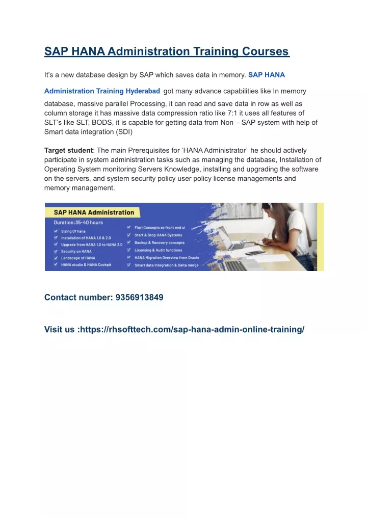 sap hana administration training courses