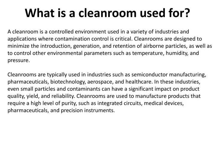 what is a cleanroom used for