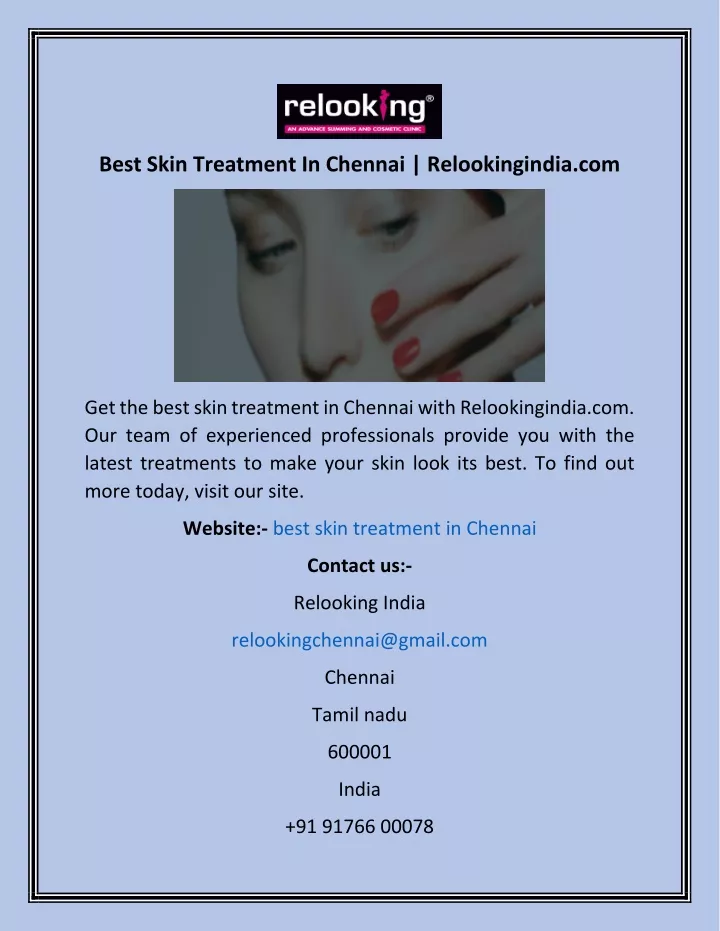 best skin treatment in chennai relookingindia com