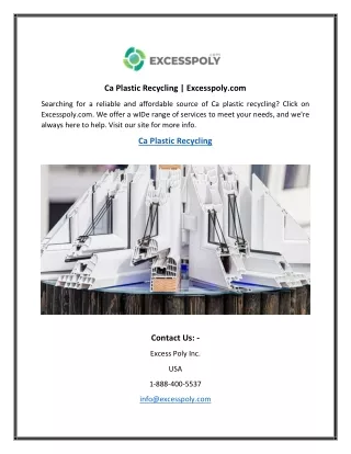 Ca Plastic Recycling  Excesspoly.com