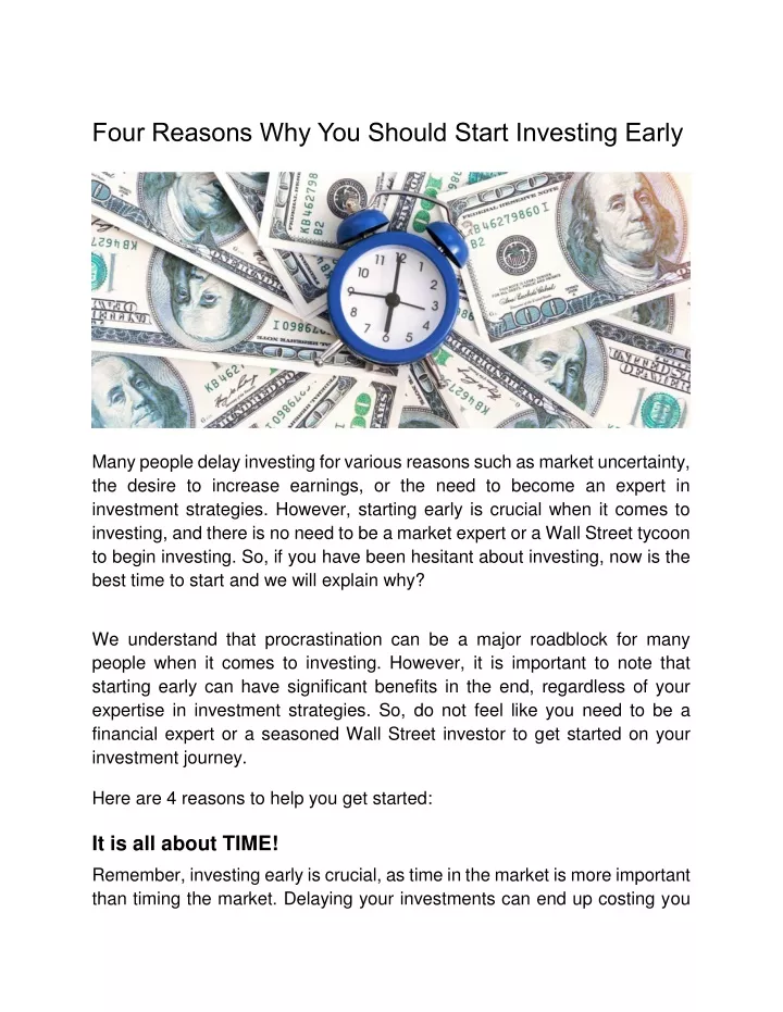 four reasons why you should start investing early