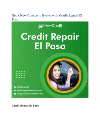 Get a New Chance to Evolve with Credit Repair El Paso
