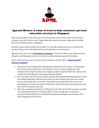 Agarwal Movers A name of trust to help customers get best relocation services in Singapore.docx