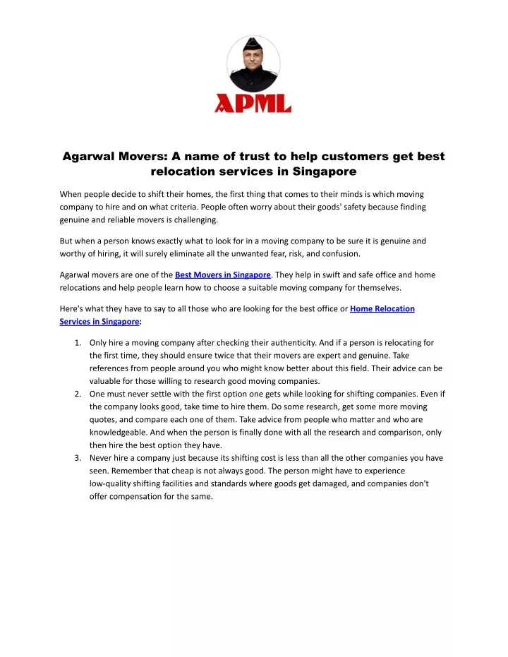 agarwal movers a name of trust to help customers