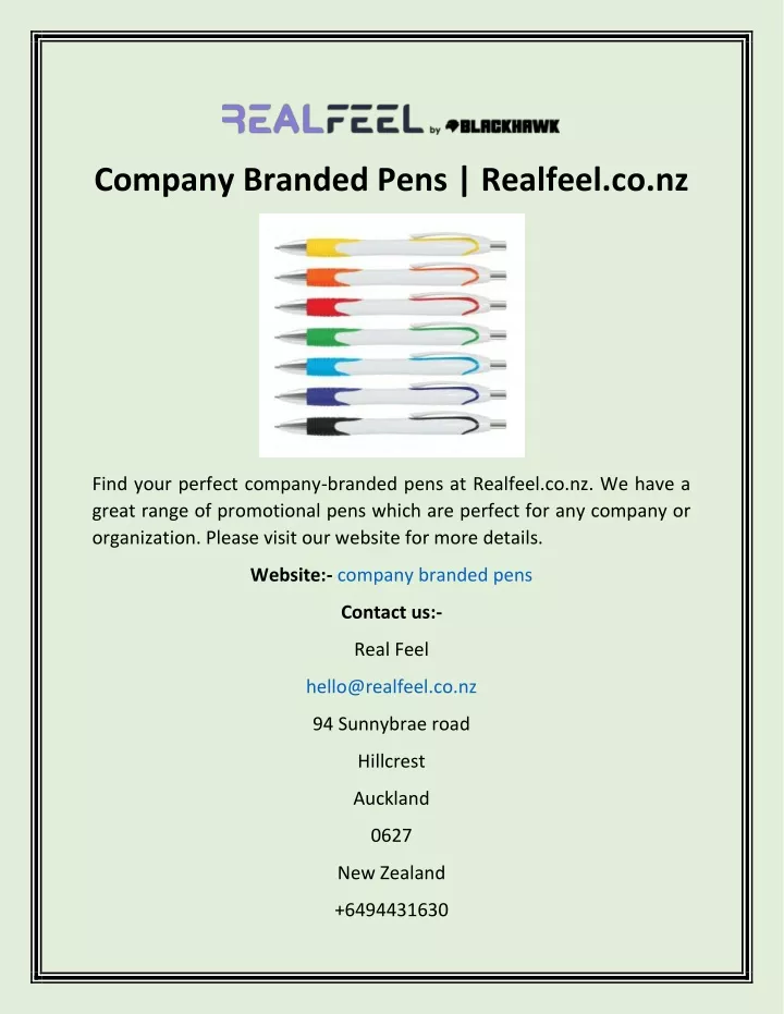 company branded pens realfeel co nz