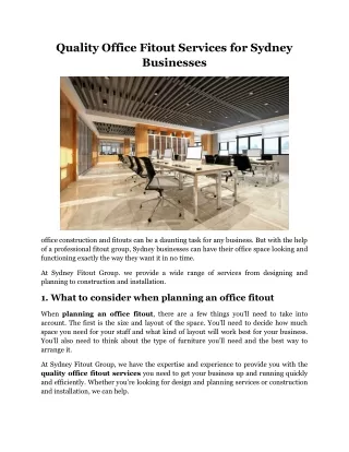 Quality Office Fitout Services for Sydney Businesses