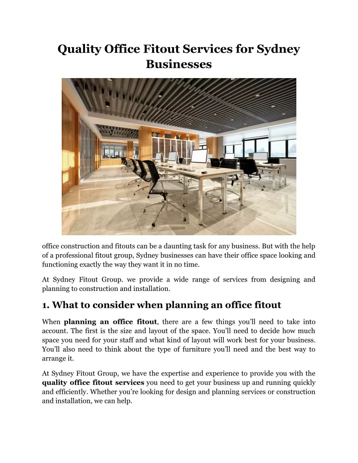 quality office fitout services for sydney