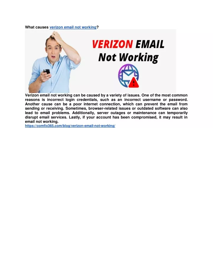 what causes verizon email not working
