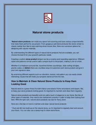 Exploring the Landscape of Natural Stone Products