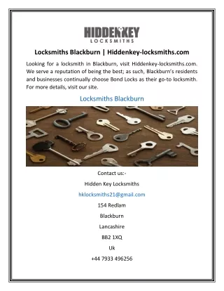 Locksmiths Blackburn | Hiddenkey-locksmiths.com