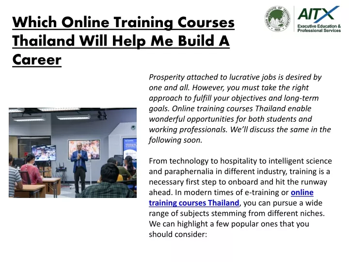 which online training courses thailand will help