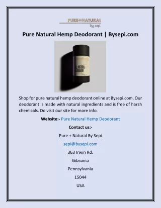 Pure Natural Hemp Deodorant  Bysepi