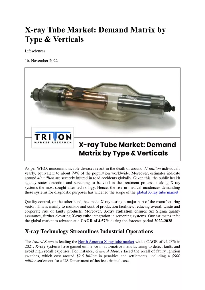 x ray tube market demand matrix by type verticals