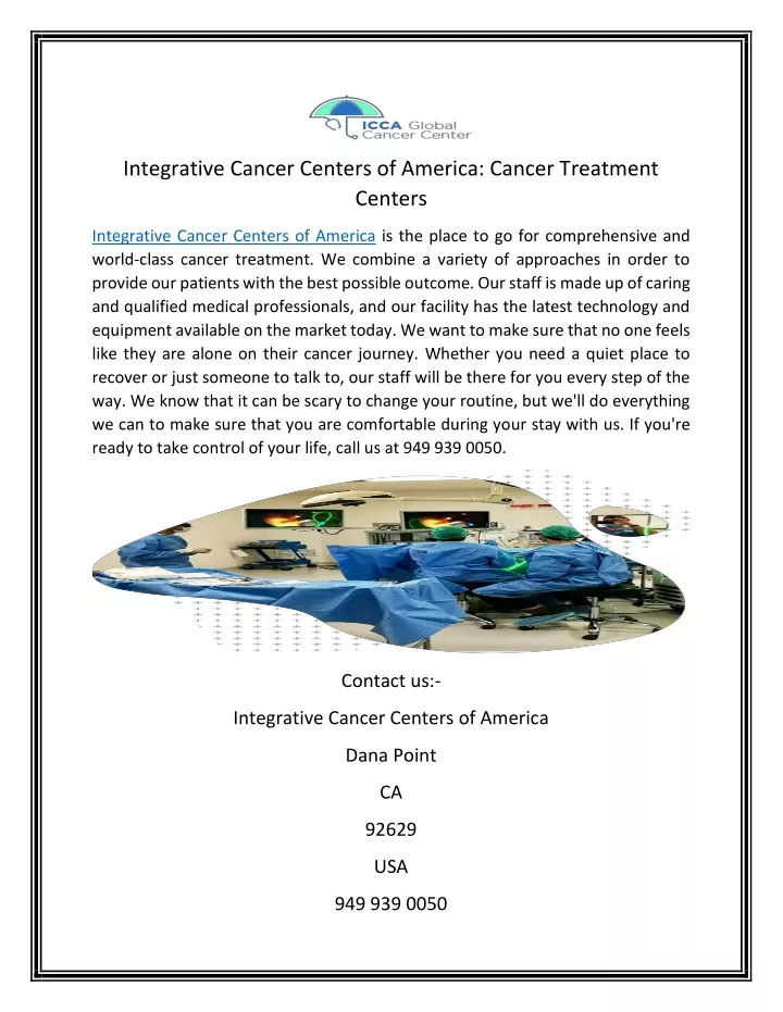 integrative cancer centers of america cancer