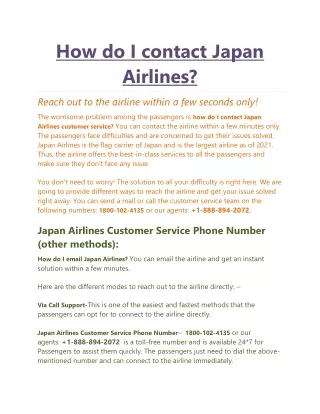 How do I contact Japan Airlines by Skynair.com