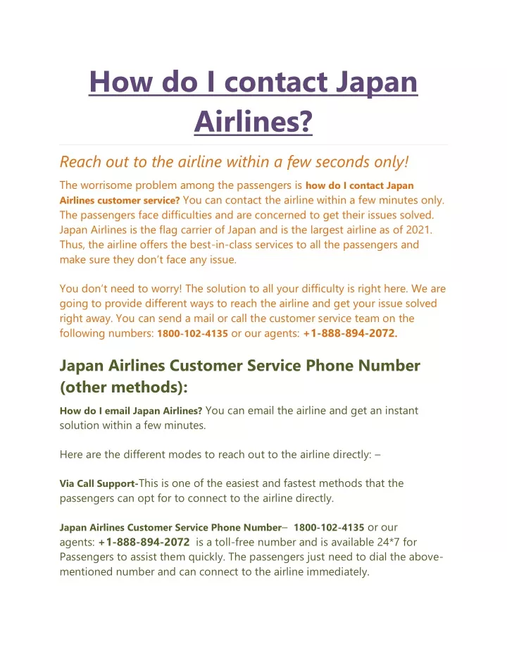 how do i contact japan airlines