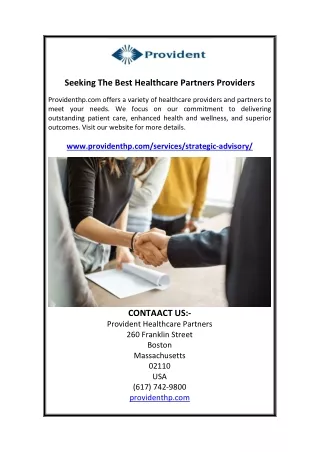 Seeking The Best Healthcare Partners Providers