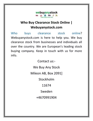 Who Buy Clearance Stock Online | Webuyanystock.com