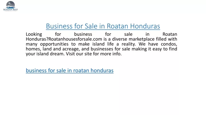 business for sale in roatan honduras