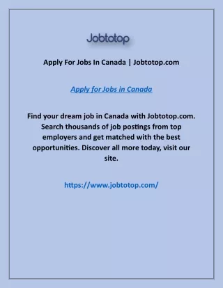 Apply For Jobs In Canada | Jobtotop.com