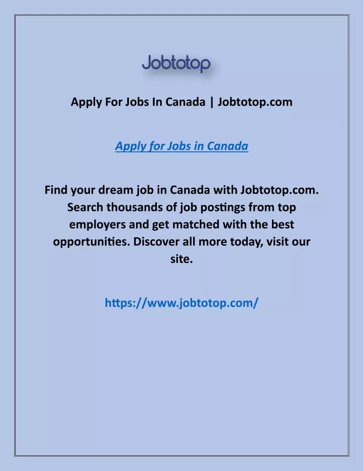 apply for jobs in canada jobtotop com