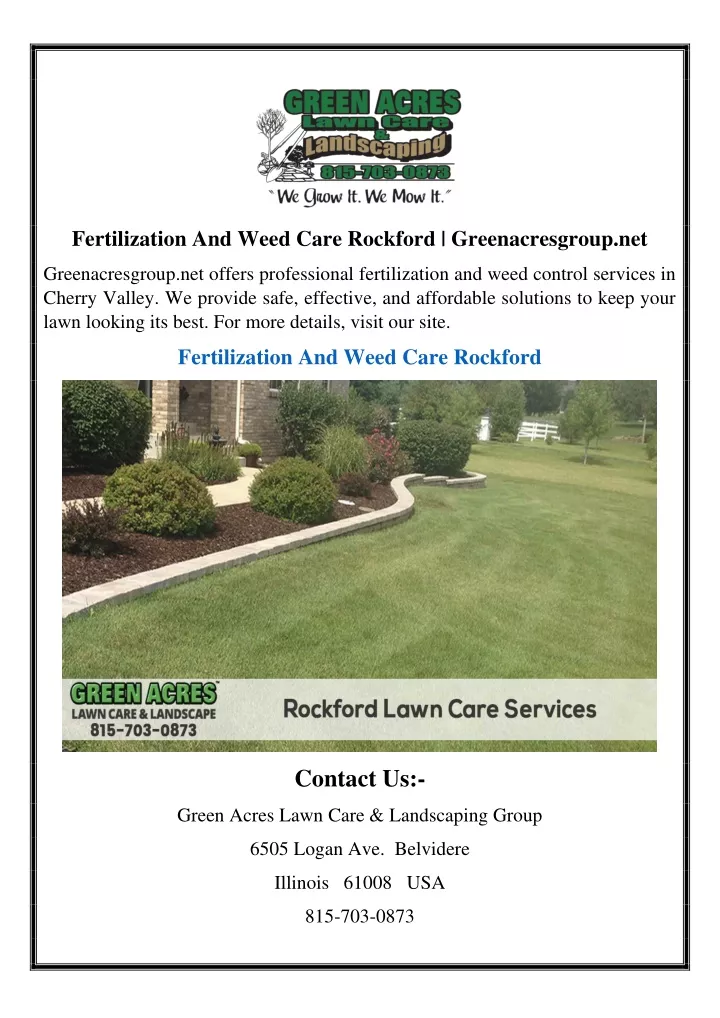 fertilization and weed care rockford