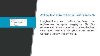 Artificial Disc Replacement in Spine Surgery Ny  Longislandneuro.com
