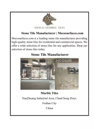 Stone Tile Manufacturer | Mocosurfaces.com