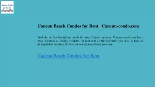 Cancun Beach Condos for Rent  Cancun-condo.com