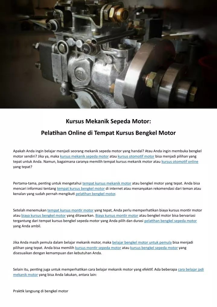 kursus mekanik sepeda motor