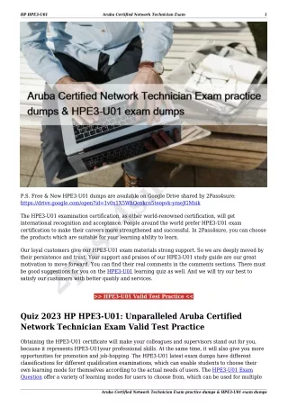 Aruba Certified Network Technician Exam practice dumps & HPE3-U01 exam dumps