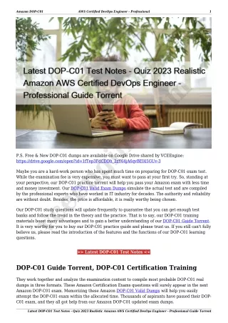 Latest DOP-C01 Test Notes - Quiz 2023 Realistic Amazon AWS Certified DevOps Engineer - Professional Guide Torrent