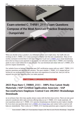 Exam-oriented C_THR81_2111 Exam Questions Compose of the Most Accurate Practice Braindumps - DumpsValid